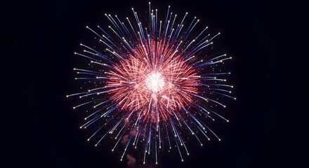 Fototapeta premium Vibrant red and blue fireworks exploding in night sky on 4th of July celebration with American theme