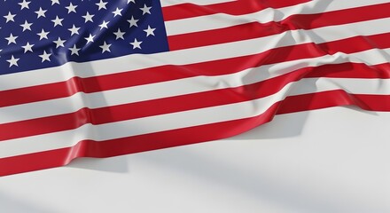 Fototapeta premium American flag waving on white background for 4th of July celebrations and patriotic events with copy space