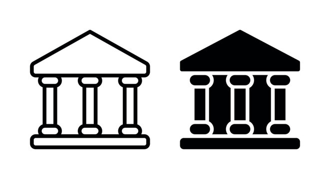 Classic building icon with columns in outline and solid style for bank, museum or court