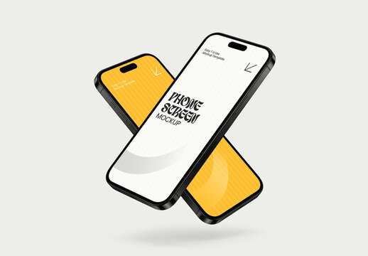 Two Floating Smartphones screen Mockup