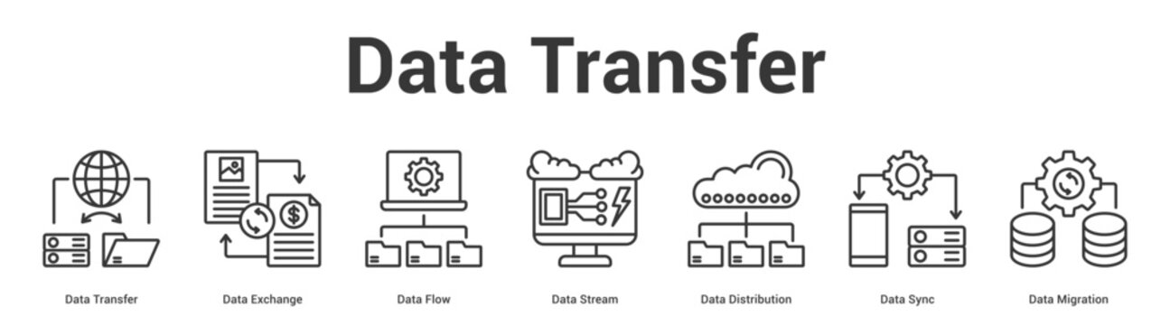 Data Transfer web banner icon set vector illustration concept for business with icon of Data Transfer, Data Exchange, Data Flow, Data Stream, Data Distribution, Data Sy.