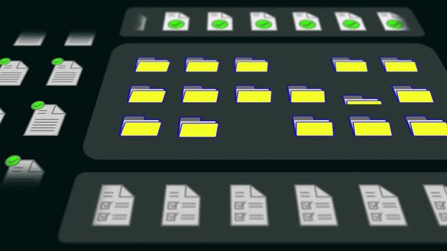 File data transfer and document management system showing AI database storage, cloud server security, machine learning processing, automated workflow, and futuristic cyberspace interface