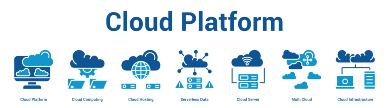 Cloud Platform web banner icon set vector illustration concept for business with icon of Cloud Platform, Cloud Computing, Cloud Hosting, Serverless Data, Cloud Server, Multi Clo.