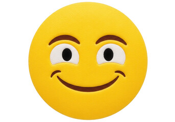 Fototapeta premium Smiling yellow emoji with expressive eyes and mouth isolated on transparent background
