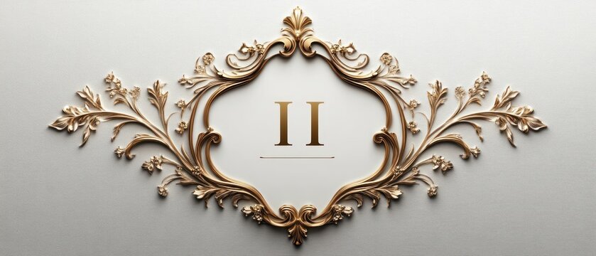 Ornate gold frame with roman numeral ii elegant decorative design element