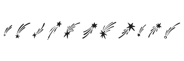 Star gold sticker icon collage set. Star icon sketch hand drawn line brush crayon texture vintage background. Cute kid magic twinkle sparkle, glow moon, space figure. Vector illustration © Daishin