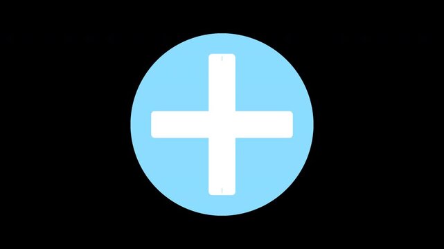 Plus sign icon animation inside blue circle on black background for digital interface design.