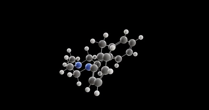 Mianserin molecule, rotating 3D model of tetracyclic antidepressant, looped video on a black background
