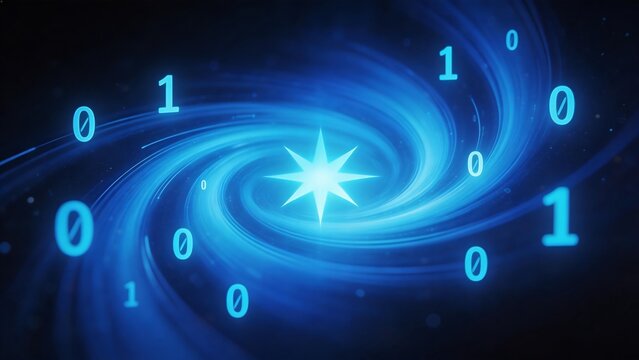 Blue digital swirl with binary numbers