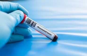 Obraz premium Blood sample tube for rheumatoid factor test analysis.