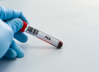 Obraz premium Blood sample tube for prostate specific antigen (PSA) test analysis.