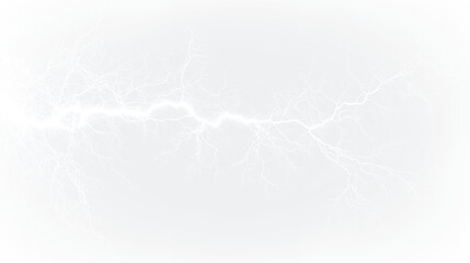 Blue and white lightning bolt with electric discharge isolated on transparent background creating a striking visual effect during stormy weather conditions, light overlay, PNG © Liubov