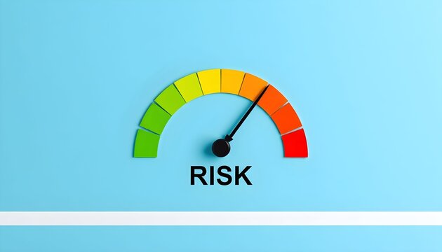 Risk level indicator gauge shows high danger on blue background