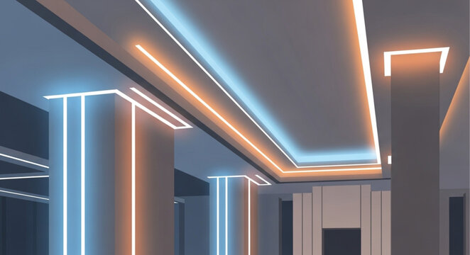 Modern Interior Ceiling Lighting with Neon Accents.