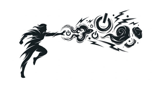 Abstract Artistic Illustration of a Person Casting Fireballs.