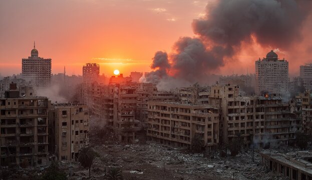 Devastation in Beirut - A City Scarred by Explosion at Sunset.
