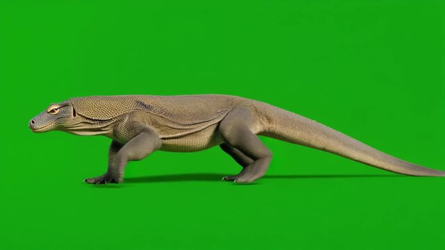 Komodo Dragon Walking Animation on Green Screen for Visual Effects Compositing