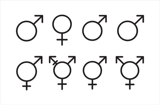 Simple line art depicting various gender symbols arranged in rows
