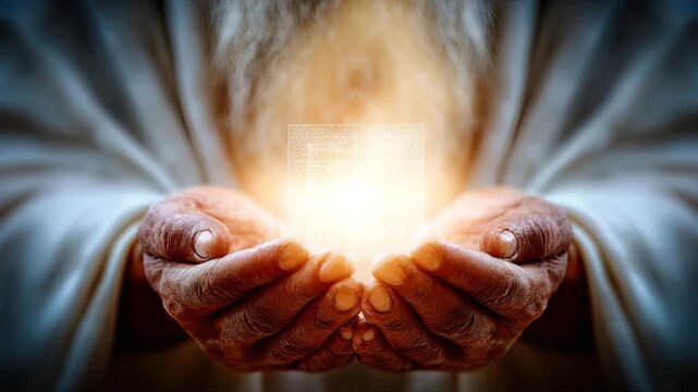 Healing light in hands spiritual energy glow divine blessing light in hands healing light in hands cinematic hope faith energy loop