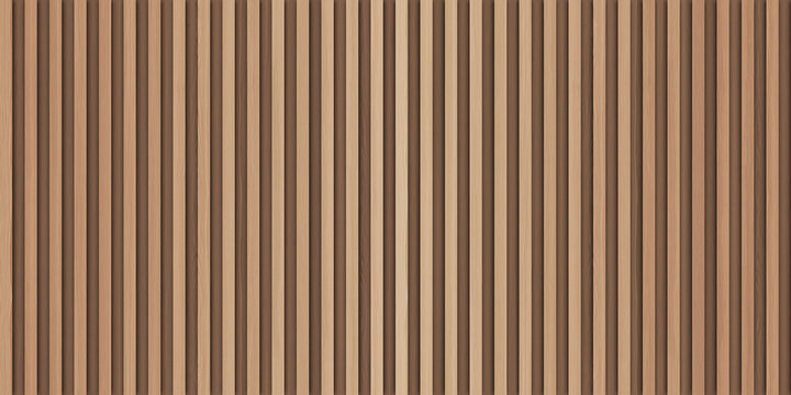 SEAMLESS background of light brown wooden wall panel, natural wood paneling texture, decorative accent wall or acoustic panel design, repeating pattern.