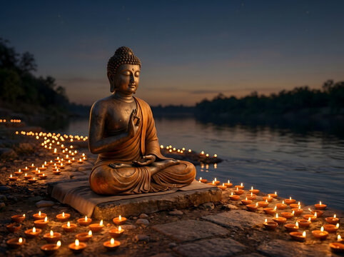 Lord Buddha Vesak Day Festival Spiritual Meditation Vector Illustration High Resolution Background