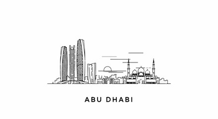 Fototapeta premium Minimalist line drawing of the Abu Dhabi skyline with skyscrapers and a mosque
