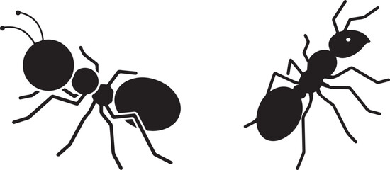 Ants black color simple flat vector icon set isolated on transparent background. modern insect elements art. © meerobeul