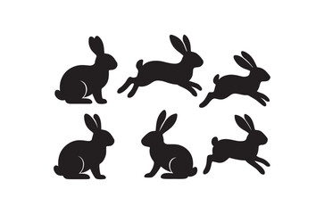 Obraz premium Six black rabbit silhouettes in various poses are arranged in a symmetrical pattern