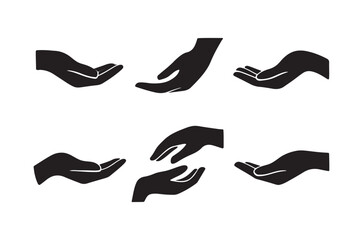 Obraz premium Five black silhouette hand icons displayed on a white background showing different gestures