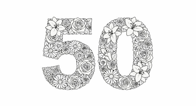 Floral number fifty with roses, lilies, and daisies
