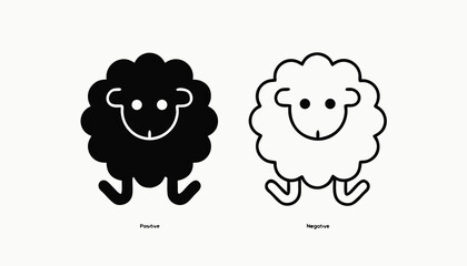 Obraz premium Cute cartoon sheep vector illustration of a happy white lamb character for a farm animal coloring page isolated on white background