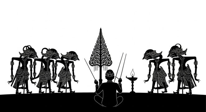 Traditional Balinese Shadow Puppet Performance Scene.
