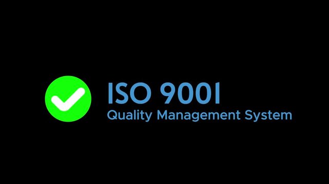 Minimal ISO 9001 Quality Management System certification banner featuring a checkmark with bold ISO 9001 text on a alpha channel.