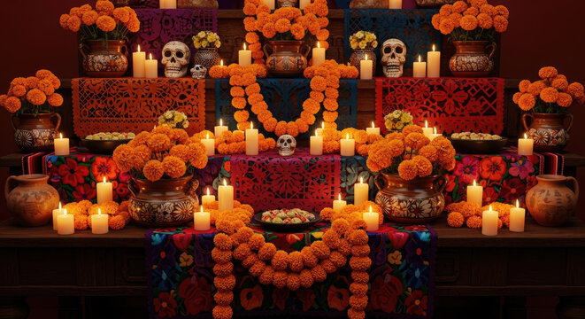 Day of the Dead altar setup.