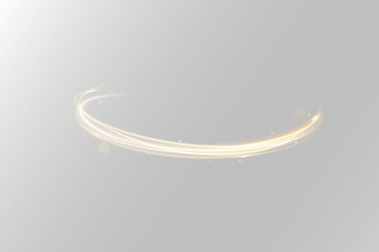 Smooth curved golden ribbon light PNG with glowing shine and twirl effect, elegant festive swirl line element for decoration