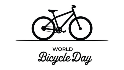World bicycle day minimal black bike silhouette with typography eco friendly transport concept design for cycling awareness banner poster © Zavivec