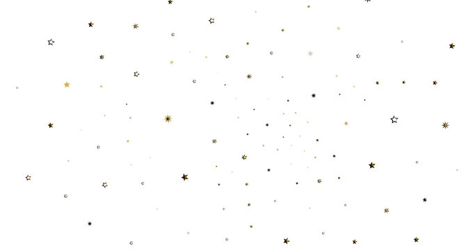Golden star confetti on a white background, perfect for celebrations, holidays, and design projects. Add a touch of magi