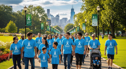 Obraz premium Group of people walking together outdoors.