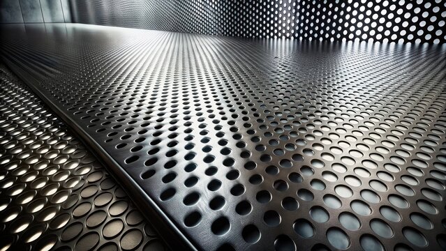 Abstract metallic surface with perforated pattern and subtle lighting variations