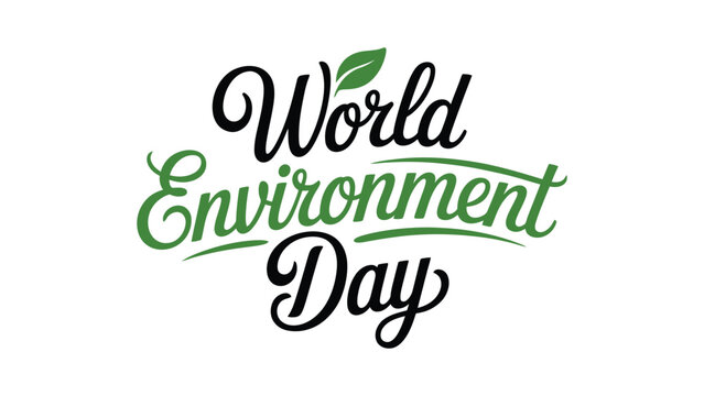 World environment day typography with green leaf accent elegant calligraphy lettering eco friendly design for nature conservation awareness banner poster