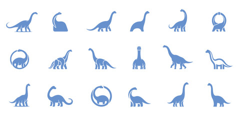 Blue Dinosaur Silhouettes Set, Brachiosaurus and Sauropod Vector Graphics, Prehistoric Animal Icons for Children's Branding and Educational Content © Meyto Elements