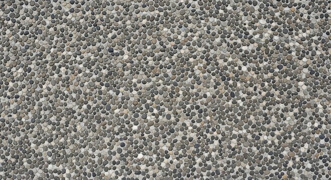 Seamless natural texture of small grey and white pebbles embedded in concrete for outdoor flooring