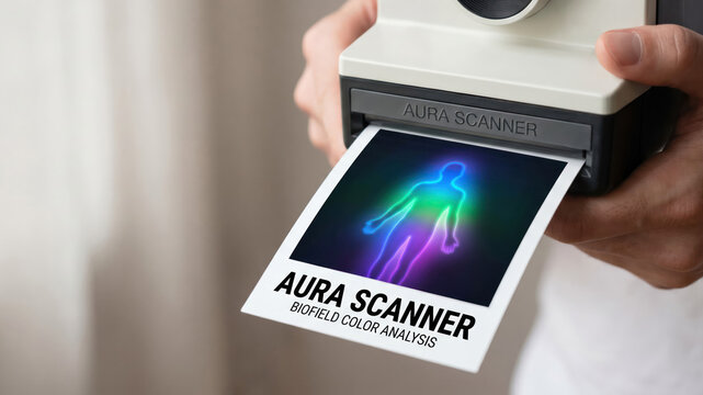 Colorful Biofield Analysis with Aura Scanner Showing Glowing Silhouette from Digital Camera