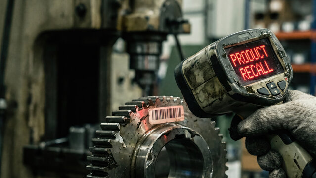 Defective Gear in Manufacturing Facility with Industrial Scanner for Product Recall