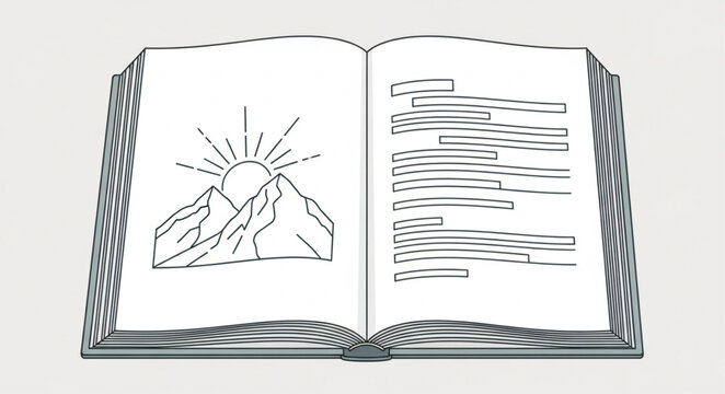 Open Book with Illustration and Text Focus.