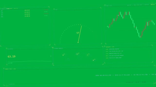 Feed tick causing UI gauge jumping metric rising ticker scrolling showing market trend transparent