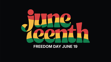 Juneteenth freedom day illustration with colorful typography on black background, African American history celebration concept, equality and liberation theme © Zavivec