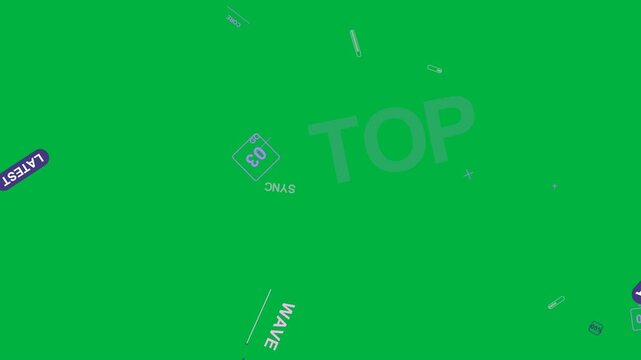 Typography opening on transparent background, TOP appearing, tags orbiting to show hierarchy