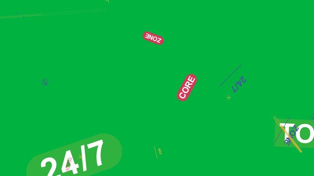 Sparse marks starting 24 or 7 badge moving while badges sliding, creating motion on transparent canv