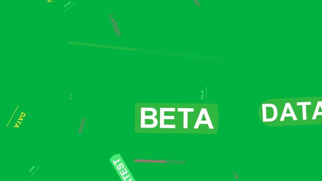 Neon edge bits starting motion, yellow BETA centering, DATA appearing, visualizing UI transparent